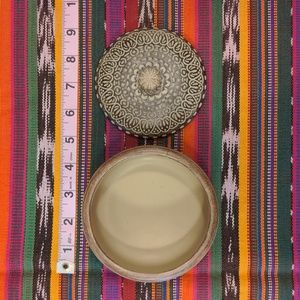 Wood patterned brown tan storage organizer lid home decor used boho rustic